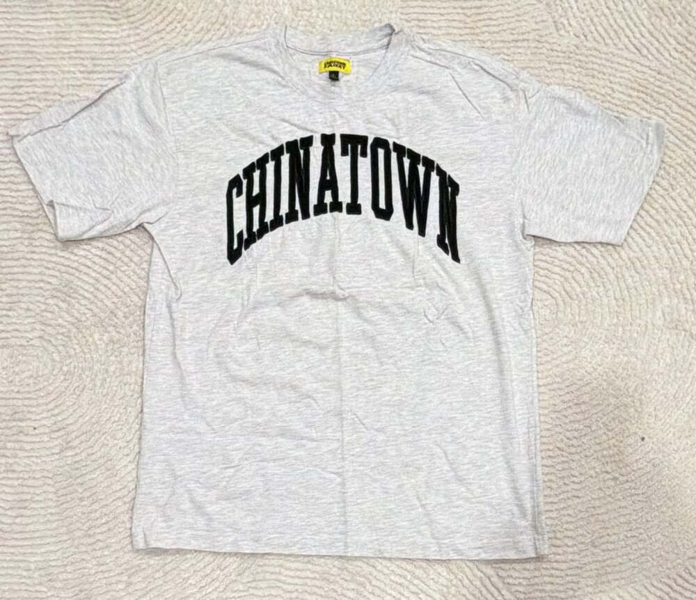 Chinatown Market Mens suede embroidery Tee Size L Gray Cotton T-Shirt